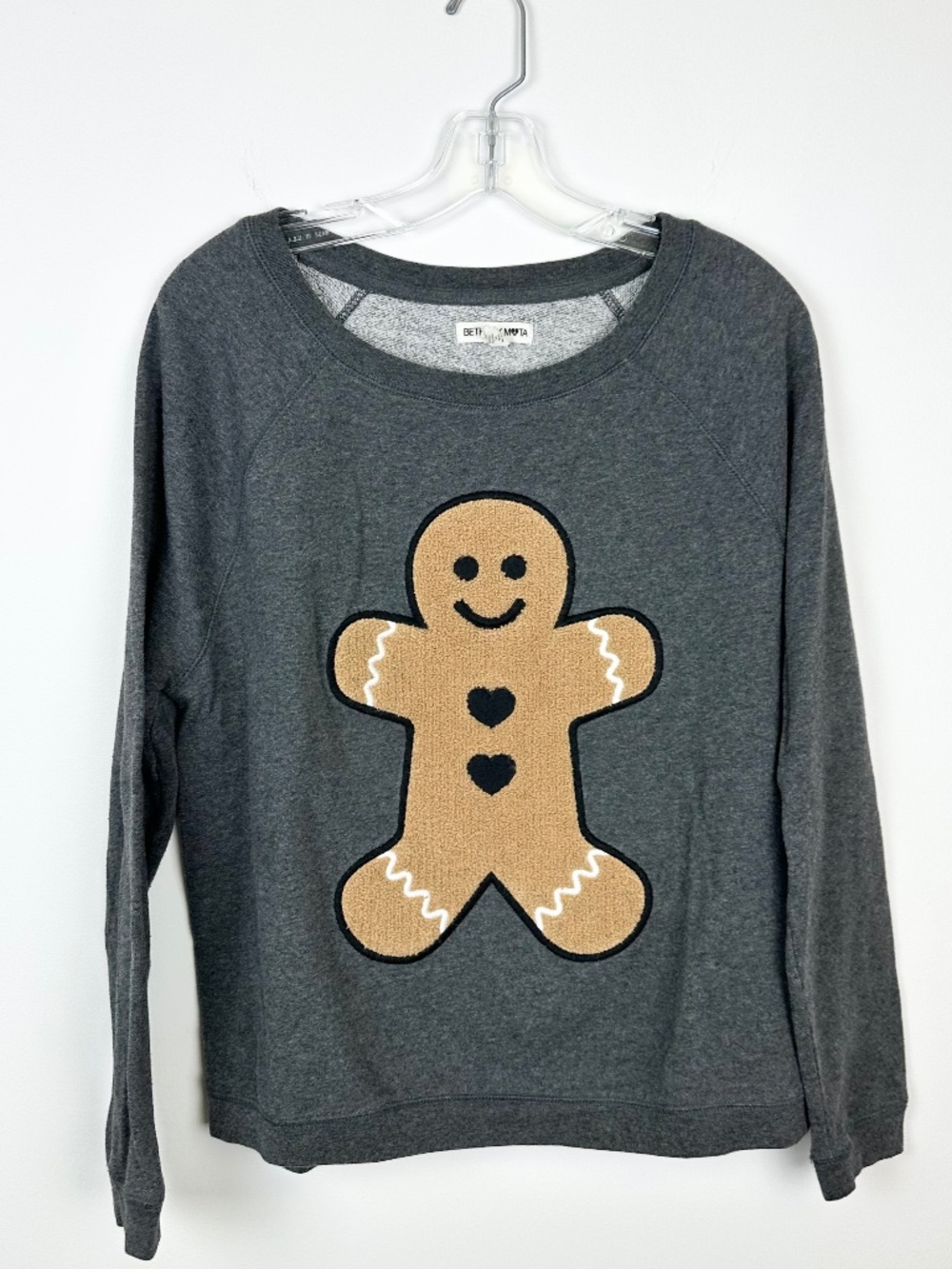 Bethany Mota Gingerbread Appliqué Gray Pullover Wide Crewneck Size M